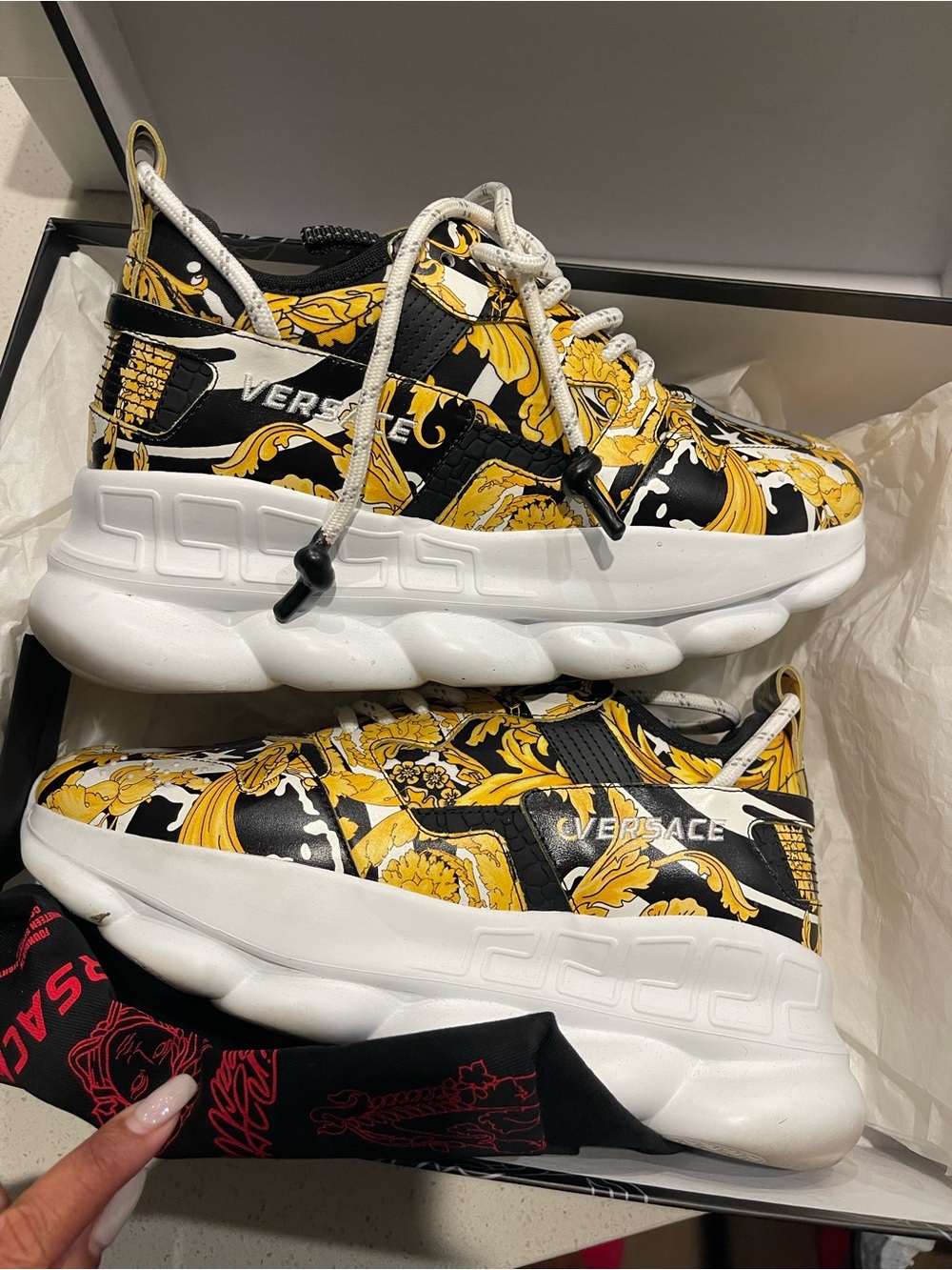 Versace Black & Yellow Baroque Chain Reaction Sneakers